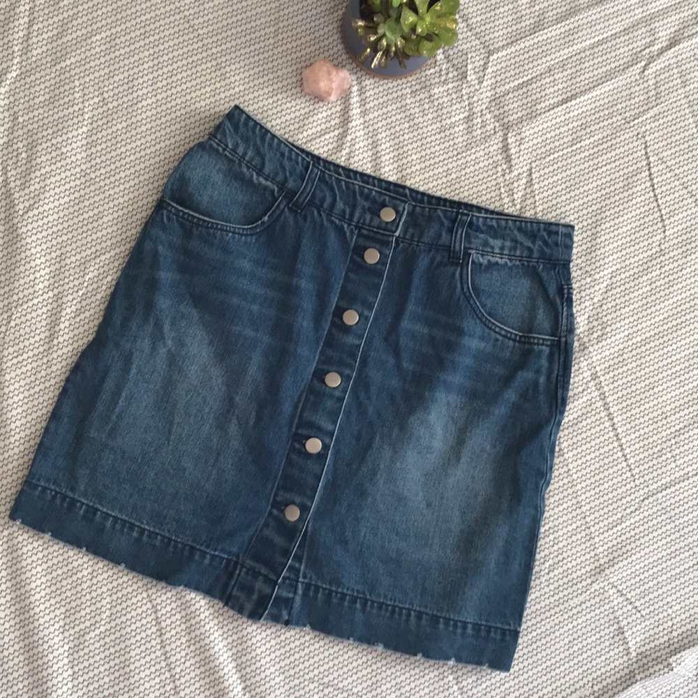 Button-Front denim mini skirt